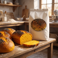 Granaio Nucleo 2+8 Mix Pane alla Zucca 10kg con pani alla zucca appena sfornati