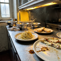 Tonnarelli al pecorino, pizza bianca con guanciale e crostini pronti al passe