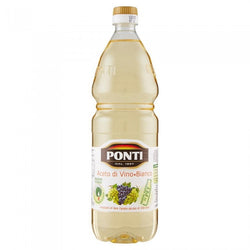 Aceto di vino bianco Ponti 1lt, confezione da 12pz, perfetto per salse e condimenti delicati.