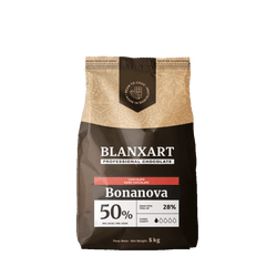 Confezione professionale da 5kg di cioccolato fondente Bonanova 50% Blanxart per pasticceria e ristorazione.