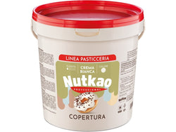 Copertura Nutkao Bianca 6kg in confezione professionale per dolci, ideale per pasticceria, cioccolateria e gelateria artigianale