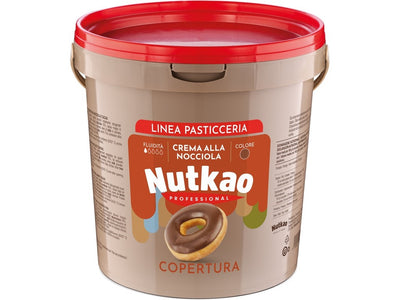 Crema alla nocciola da copertura 10% Nutkao in confezione da 5 kg, ideale per dolci, torte gelato e dessert professionali