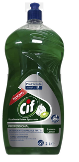 Detergente manuale per piatti CIF in flacone da 2 litri, confezione da 6 pezzi, ideale per uso professionale in ristoranti, bar e cucine industriali, con formula sgrassante ad alta efficacia e delicata sulle mani.