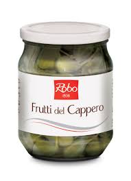 Frutti del Cappero 540gr Vetro Robo – Frutti di cappero conservati in vetro, perfetti per antipasti e piatti tipici mediterranei.