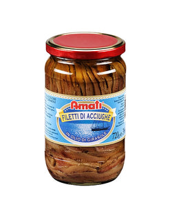 Filetti di acciughe in olio da 720g, ideale per antipasti e piatti mediterranei, gusto intenso e delicato.