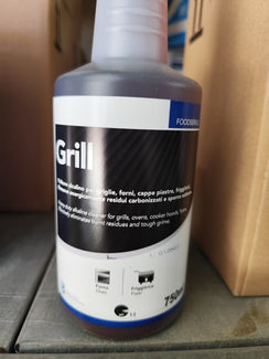 Confezione da 8 flaconi di detergente sgrassatore professionale Sochil per forni e grill da 750 ml, ideale per rimuovere grasso bruciato e incrostazioni.