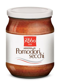 Crema Pomodori Secchi Armonia 530g Vetro Robo – Crema ai pomodori secchi, ideale per piatti mediterranei dal gusto intenso.