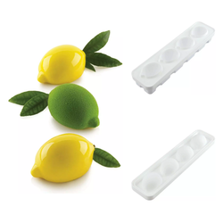 Stampo silicone Silikomart Limone 120 con supporto e monoporzioni a forma di limone glassate