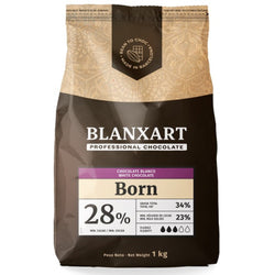 Cioccolato bianco Born 28% Blanxart 5kg, burro di cacao di alta qualità, ideale per pasticceria, coperture, ganache e decorazioni, prodotto professionale per cioccolatini, torte e dolci