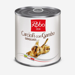 Carciofi italiani grigliati con gambo, tagliati a metà, conservati in latta da 780g, confezione da 6 pezzi Robo