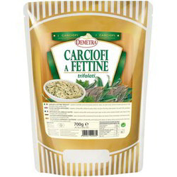 Busta Demetra di carciofi a fettine trifolati da 1,7 kg con carciofi cotti in primo piano