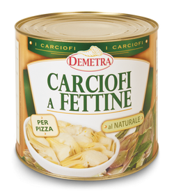 Latta 3/1 di carciofi a spicchi al naturale Demetra per pizza con spicchi di carciofo in primo piano
