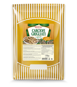 Busta Demetra di carciofi a spicchi in olio di girasole da 1,7 kg con spicchi lucidi in primo piano