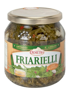 Vaso di vetro Demetra di friarielli in olio di girasole da 580 ml con cime di rapa verdi