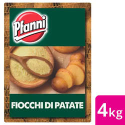 Confezione di preparato per purè Pfanni Knorr da 4 kg accanto a una ciotola di purè di patate