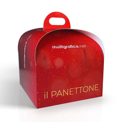 Scatola per panettone alta Scotton con grafica Addobbi di Natale e panettone artigianale accanto