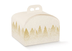 Scatola per panettone bassa Scotton con grafica Bianco Foresta in toni chiari e invernali