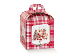 Scatola per panettone bassa Scotton con grafica natalizia Santa's Home su banco di pasticceria